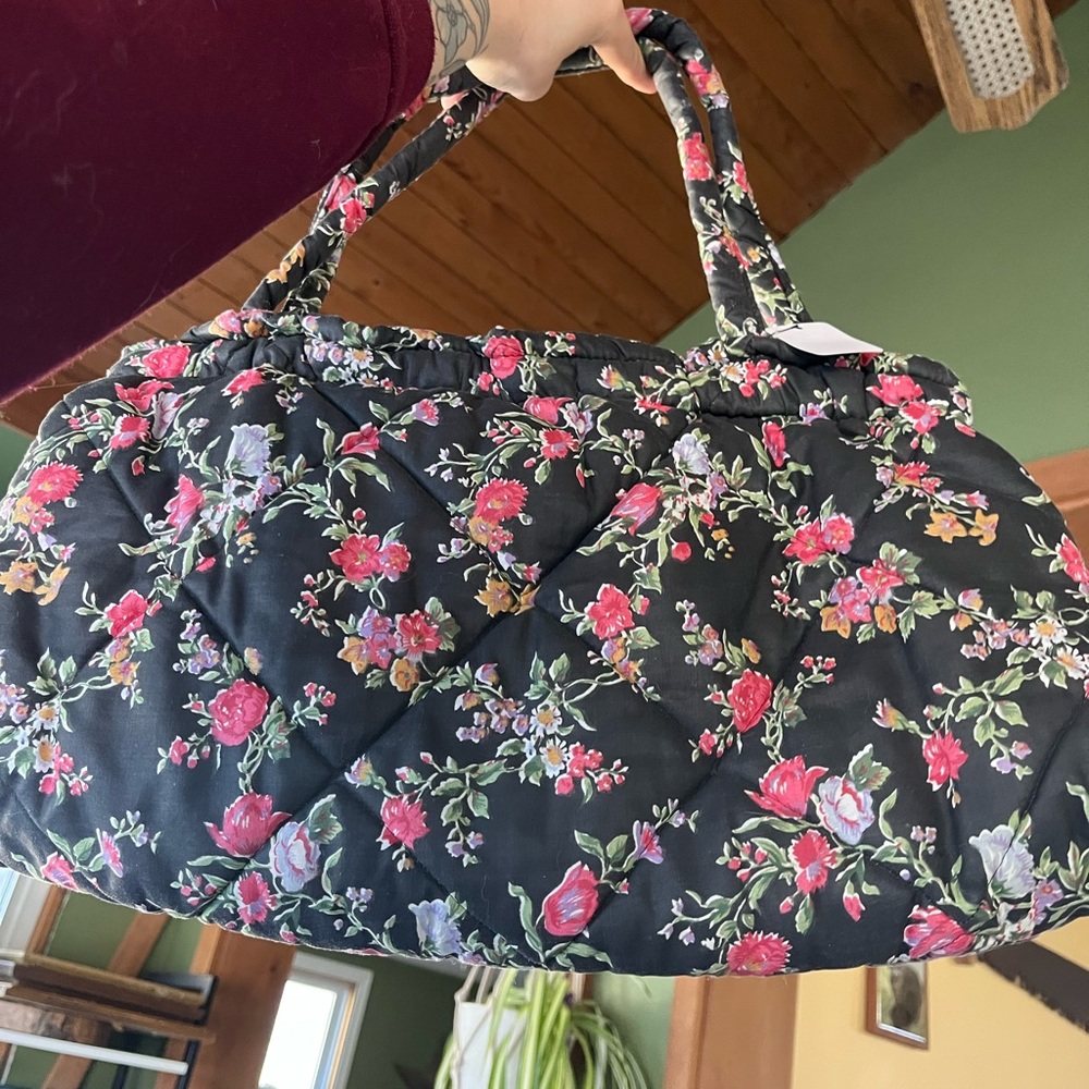 Black Floral Quilted Tote Bag - Women's Handbag